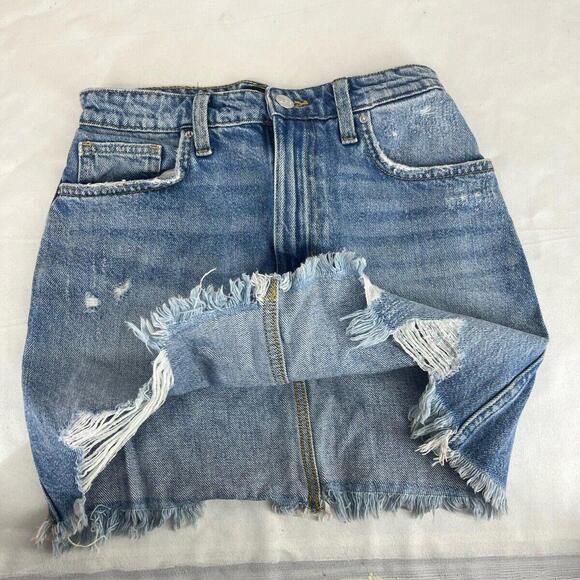 Distressed Blue Denim Mini Skirt - Trendy Fashion Staple - Size 26 - Picture 2 of 9